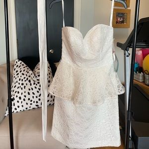 MoriLee ivory lace peplum dress